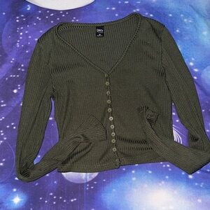 Olive Green Button-Up crop top